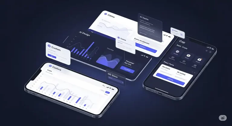 A hyperrealistic, vivid graphic of a custom AI application interface, featuring seamless integration of user-friendly design and powerful AI functionalities.