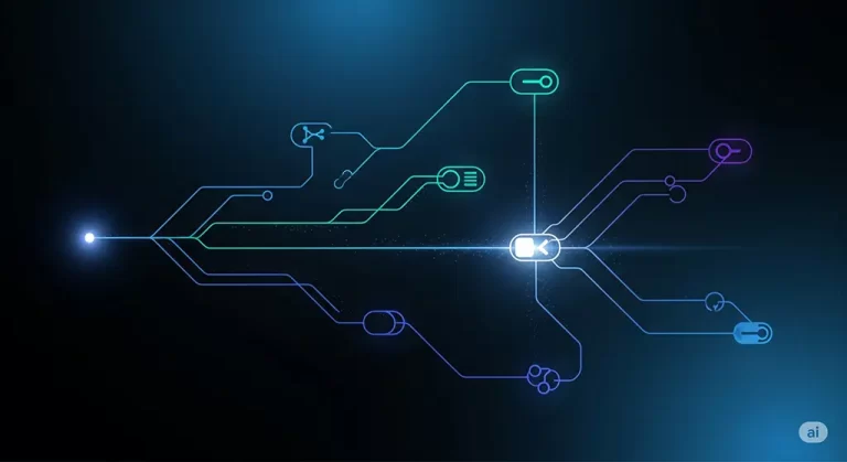 Abstract image of a glowing decision tree, symbolizing the process of choosing the right AI coding assistant.
