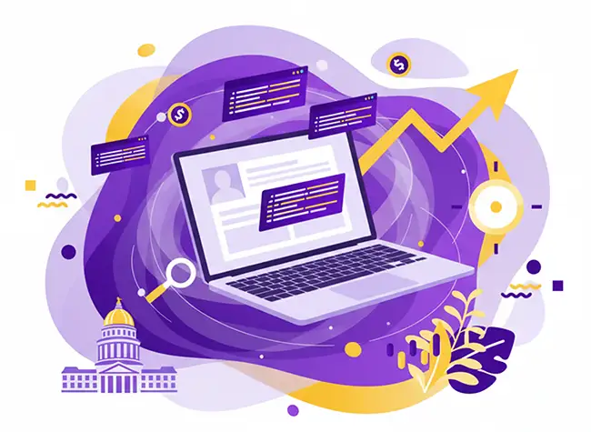 boise website design illustrated graphic of laptop and coding windows.